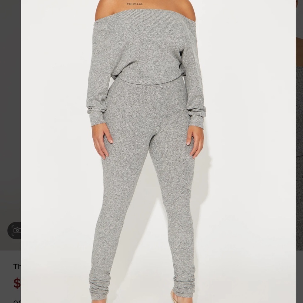 Fashion Nova Two Piece Jumpsuit Loungewear Knit Long Sleeve Top Heather Gray S